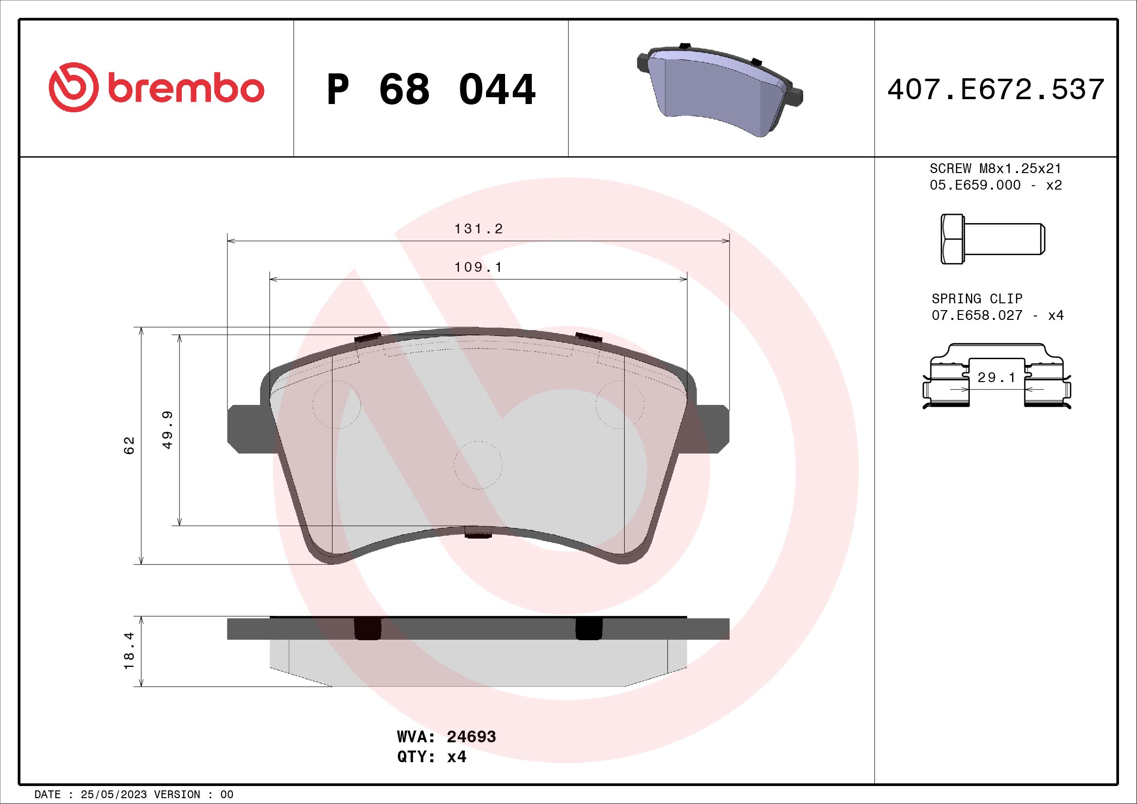 A.B.S. P 68 044 BREMBO Bremsbelagsatz, Scheibenbremse